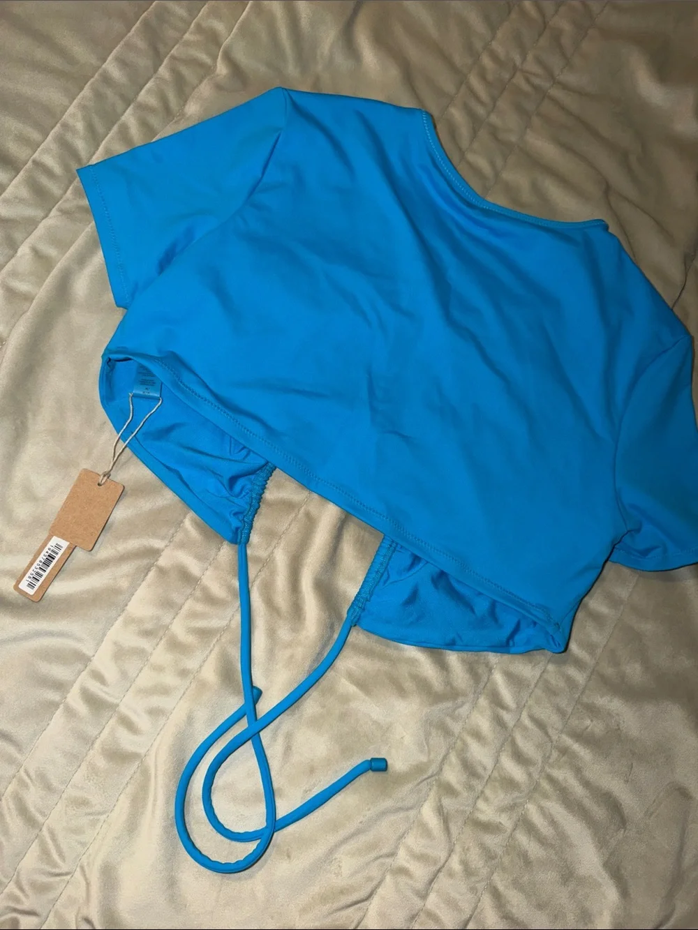 NWT Skims Vibrant Turquoise Drawstring Cutout Swim Top Size M